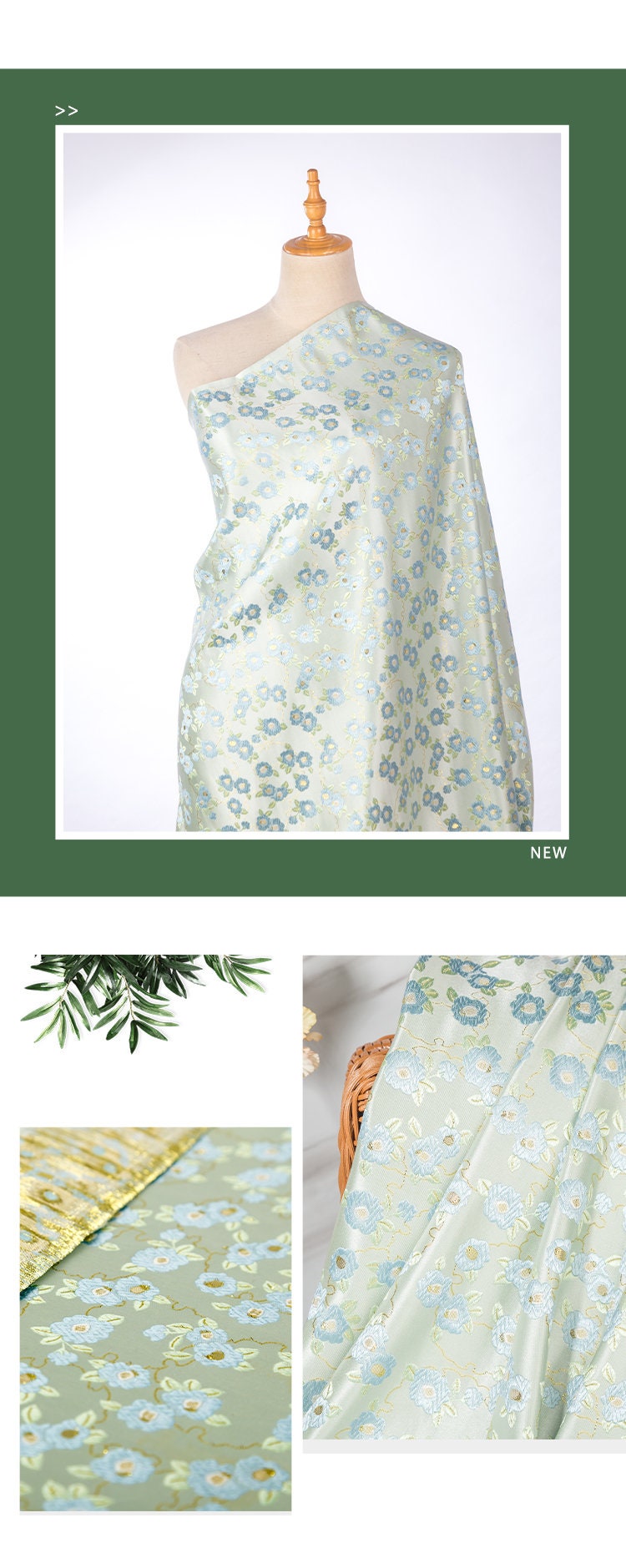 Nishijin Ori Brocade Fabric: Japanese Floral Satin, 59/29.5" Wide