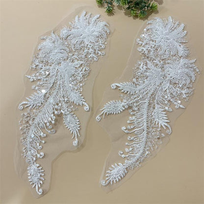 Embroidered Lace Trim: Light Ivory Bridal Wedding Veil Fabric, Sequins (By Yard)