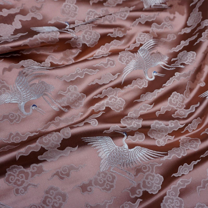 Crane Brocade Fabric: Colorful Silk Rayon Blend, 29" Wide