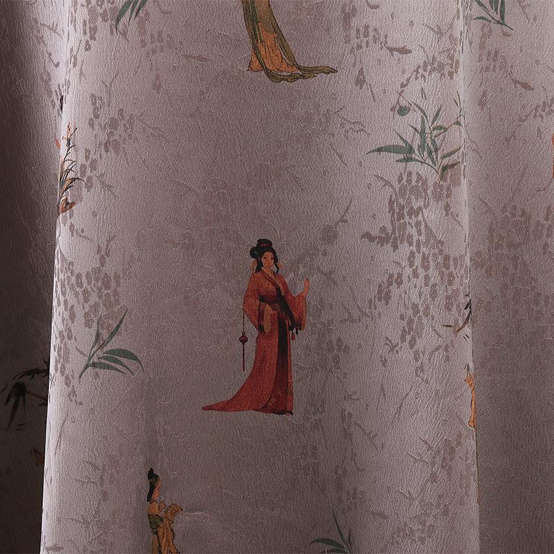 Damask Silk Fabric: Ancient Lady Pattern, Upholstery Sewing Material (59"W)
