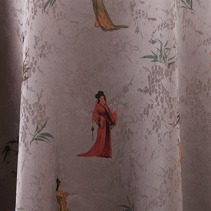 Damask Silk Fabric: Ancient Lady Pattern, Upholstery Sewing Material (59"W)