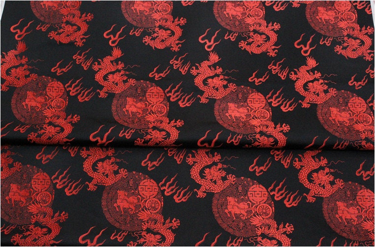 Tissu brocart de soie à motif de dragon chinois : 74 cm de large, accessoires de vêtements