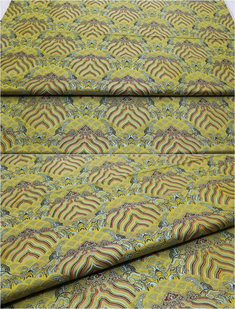 Tissu brocart de soie et rayonne à motif vagues océaniques - 75 cm