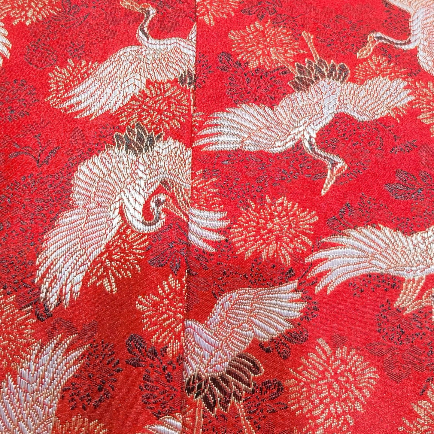 Red Crane Jacquard Satin Fabric: Antique Cheongsam Sewing Fabric