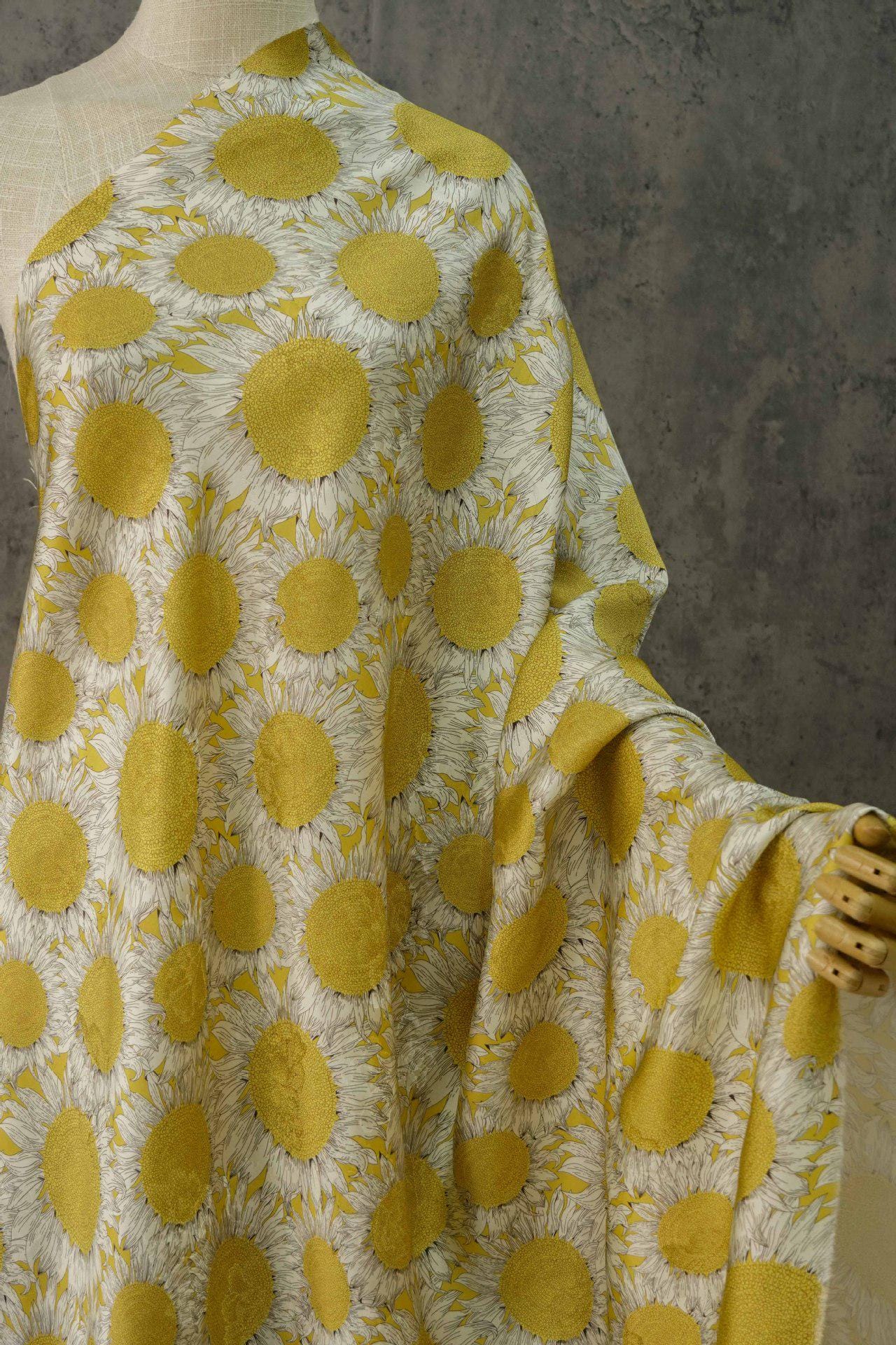 Sunflower Tea Silk Satin Fabric: Digital Print, 55" Wide