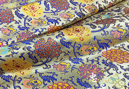 Lotus Silk Brocade Fabric: Colorful Cheongsam Qipao Material, 29.5"W