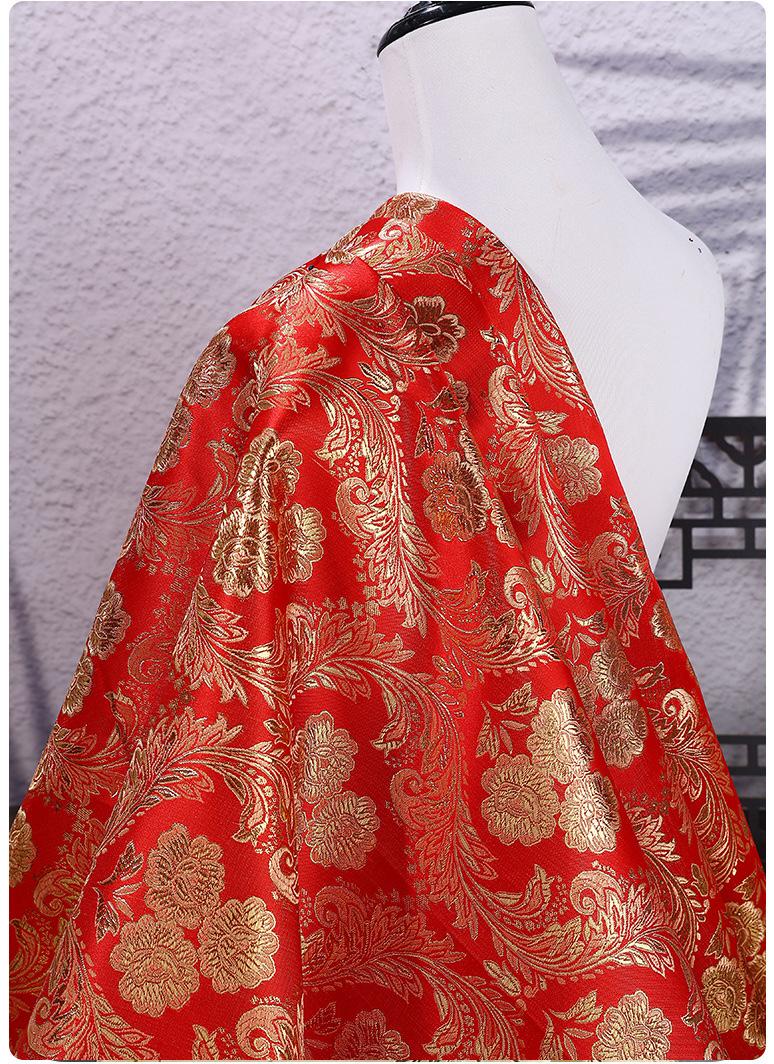 Red & Gold Phoenix Jacquard Satin Brocade Fabric - Chinese Wedding Dress