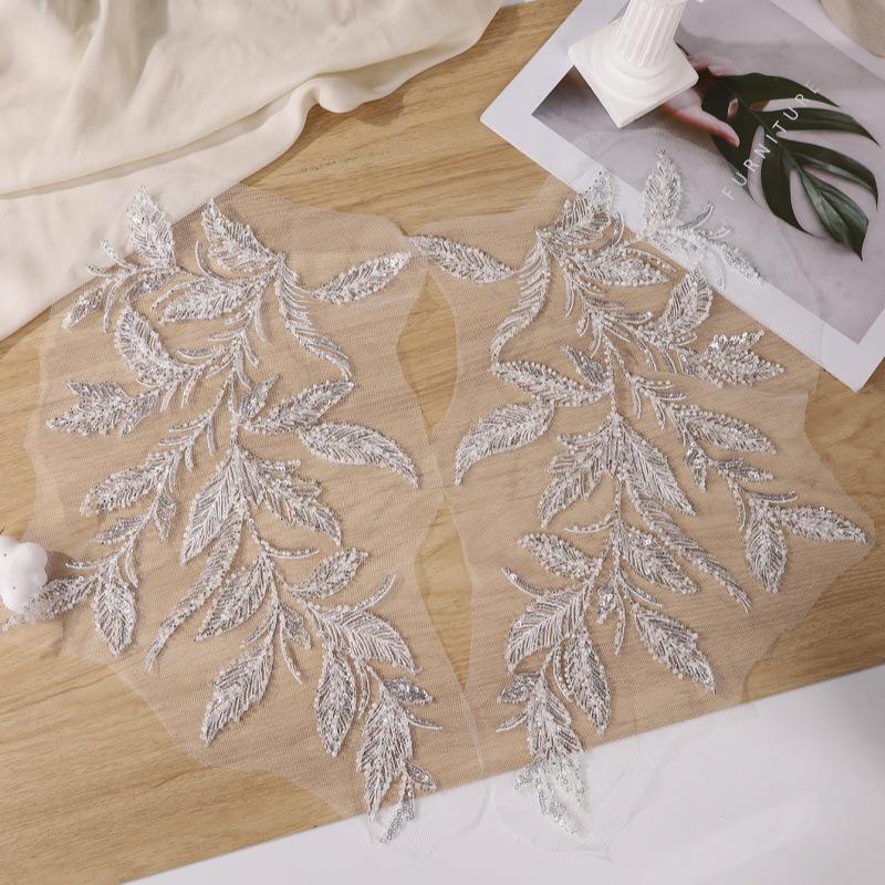 Embroidered Lace Trim: Light Ivory Bridal Veil Fabric with Sequins