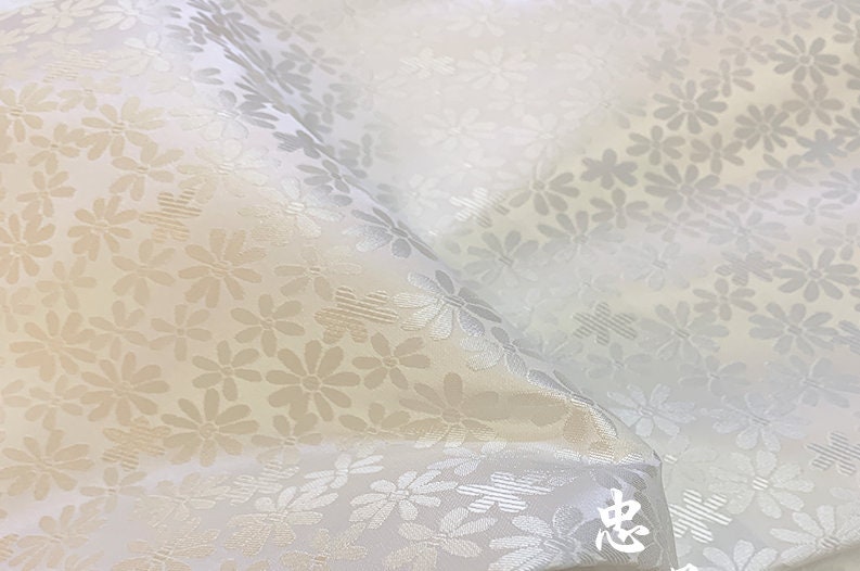 White Silk Brocade Fabric: Metallic Traditional Pattern, Upholstery & Sewing, By The Meter