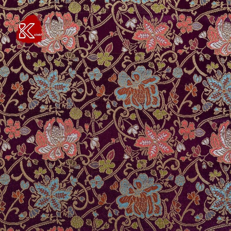 Nishijin Crane Kinran Fabric: Black Jacquard Silk Brocade Damask (29.5" Width)