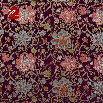 Nishijin Crane Kinran Fabric: Black Jacquard Silk Brocade Damask (29.5" Width)