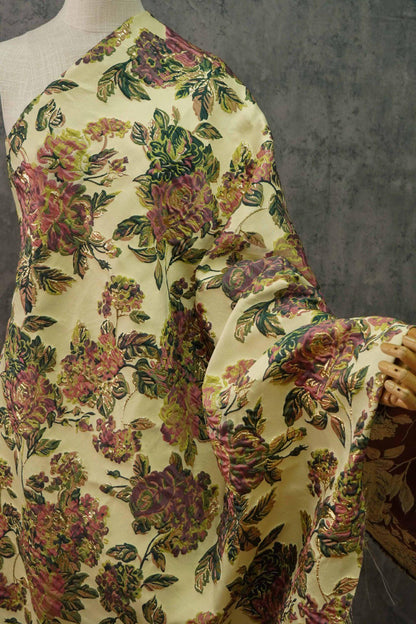 Gold Peony Jacquard Fabric: Elegant Upholstery & Sewing (56"W by 1 Meter)
