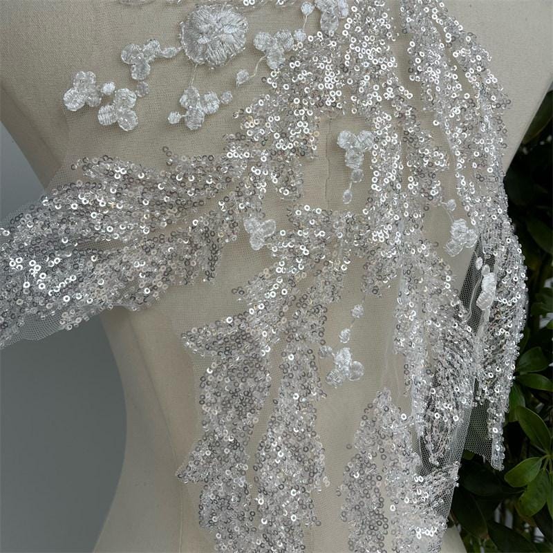 Sequin Embroidered Lace Trim: Bridal Wedding Dress Accessory