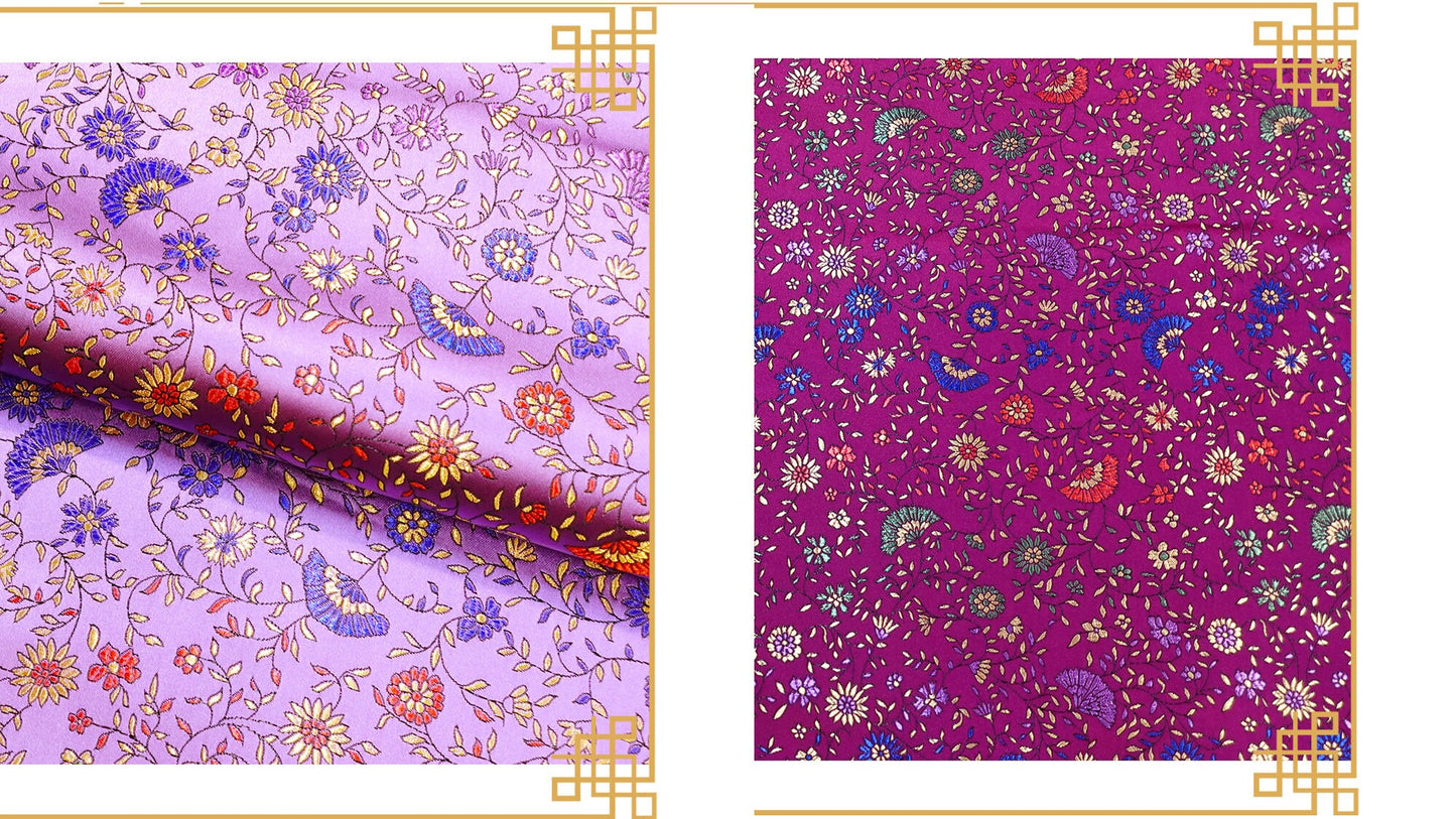 Brocart de soie à motif pivoines festonnées, 114 cm de large, pour costumes et décoration