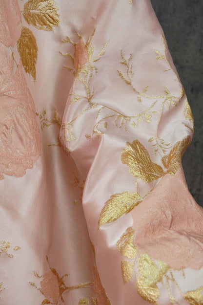 Luxury Jacquard Fabric ��� 3D Embossed Floral with Metallic Gold Accen"Wide
