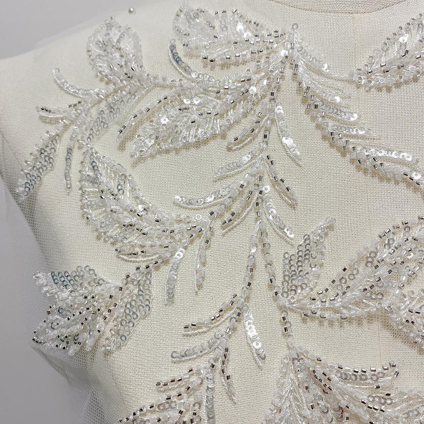 Embroidered Lace Trim: Light Ivory Bridal Veil Fabric with Sequins