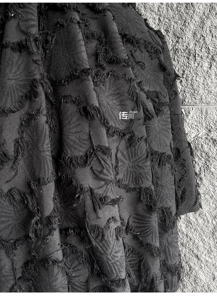 Black Jacquard Tassel Fabric: Cotton Linen Blend, 57" Wide