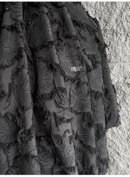 Black Jacquard Tassel Fabric: Cotton Linen Blend, 57" Wide