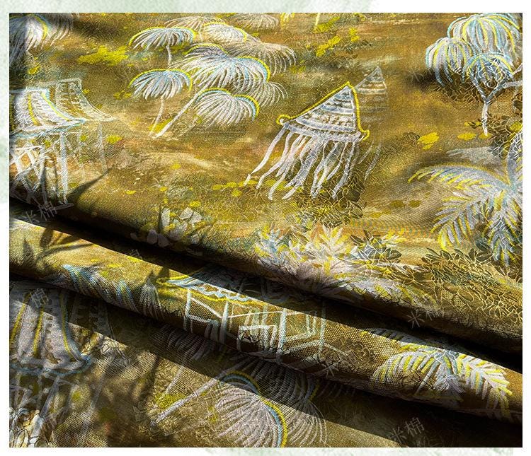 Rayon Silk Jacquard Xiangyun Fabric, Handcrafted Warm Forest Home Textile for Sewing, Dressmaking, DIY Craf" Wide