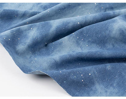Blue Tie-Dye Denim Fabric ��� Sparkling Sequins, 100% Cott" Wide
