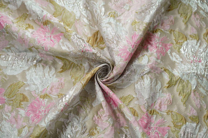 Gold Thread Floral Jacquard Fabric: Shimmering Embossed Weave, 55"W
