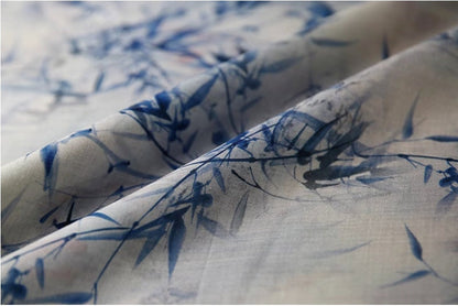 Blue Bamboo Ramie Fabric: Sustainable Home Textile, 55" Wide