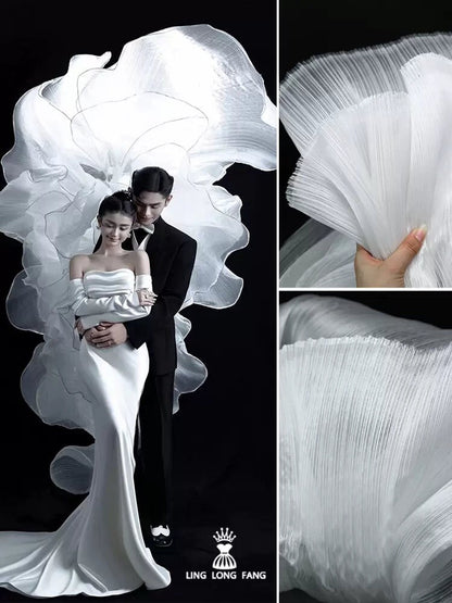 Pleated Organza Fabric: Shiny Crinkled Texture, 55" Wide