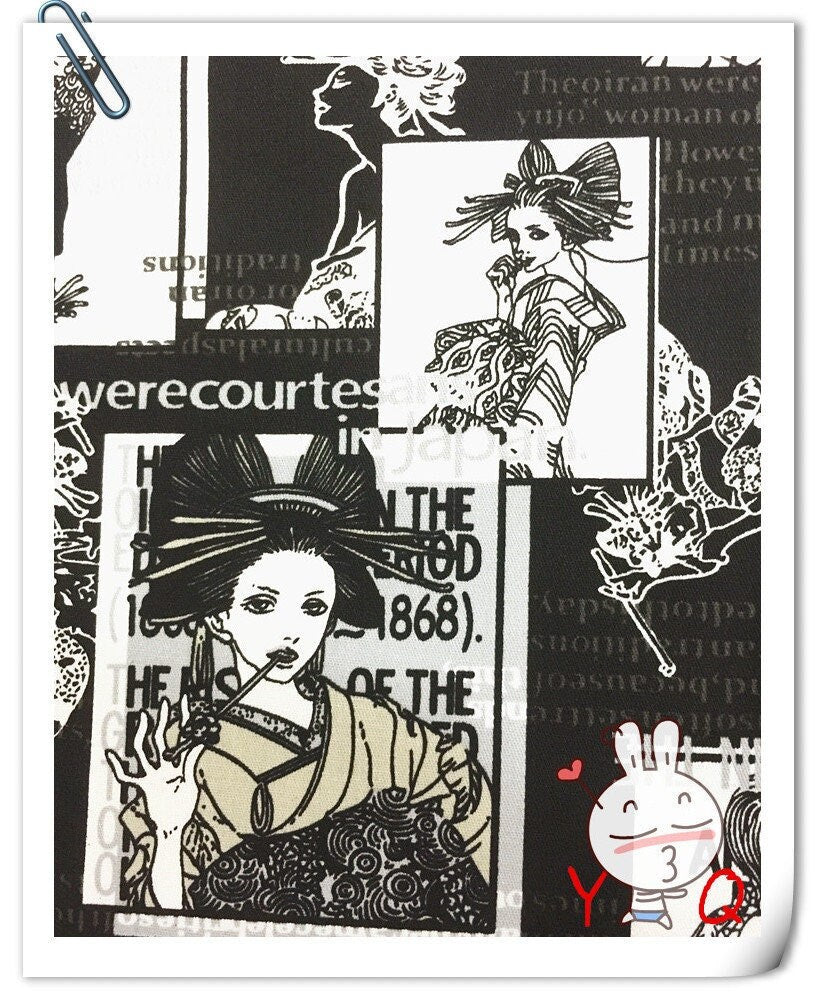 Geisha Pattern Cotton Spandex Fabric: Sewing Material for Kimono, Costume