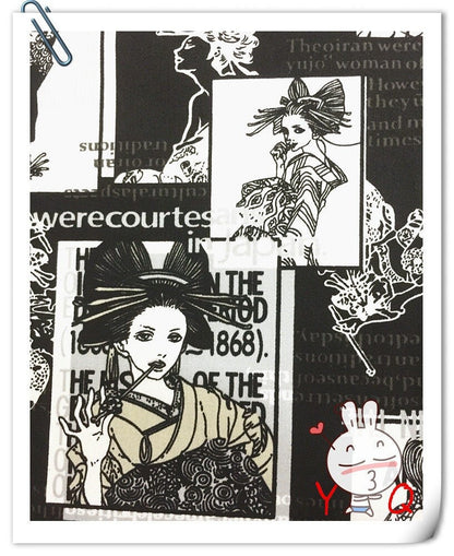 Geisha Pattern Cotton Spandex Fabric: Sewing Material for Kimono, Costume