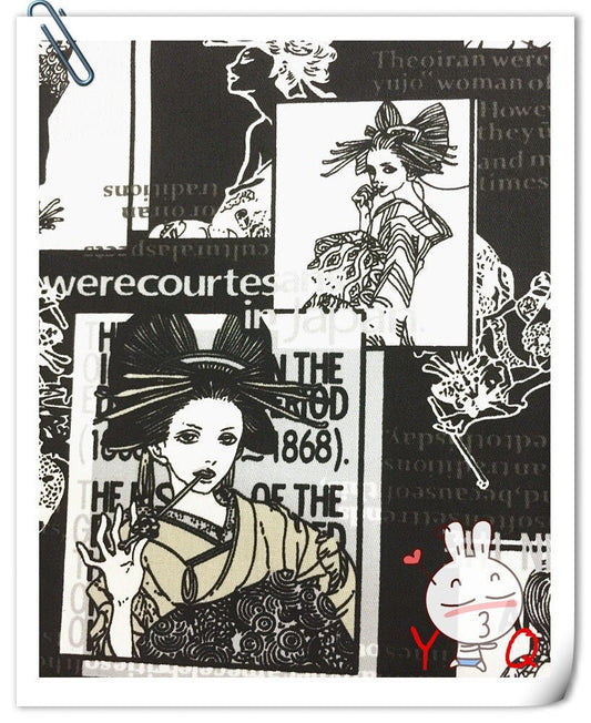 Tissu en coton et élasthanne à motif geisha : matériel de couture pour kimonos et costumes