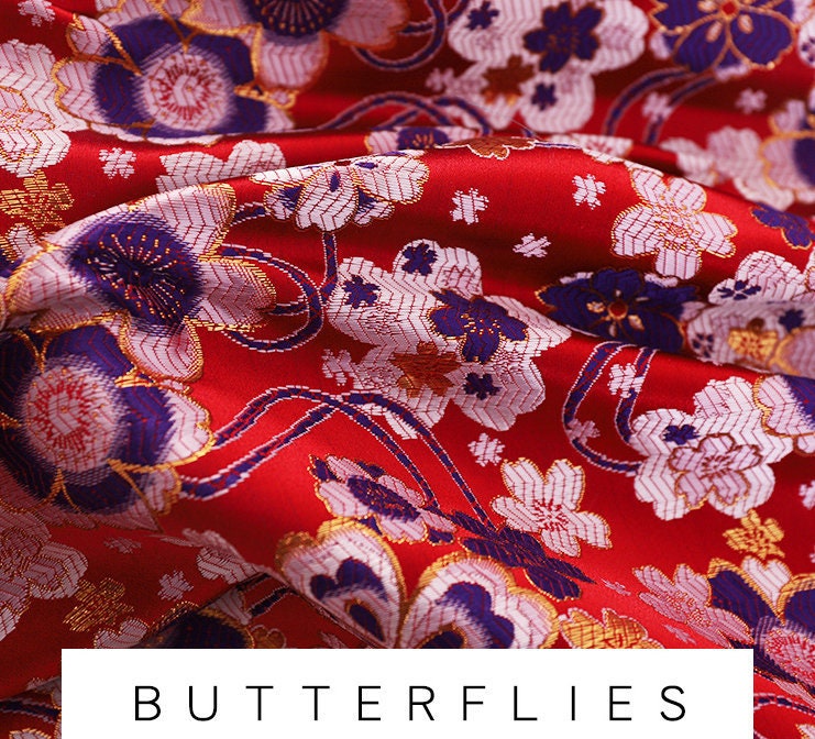 Sakura Jacquard Brocade Fabric: Red & Purple Silk Rayon Blend