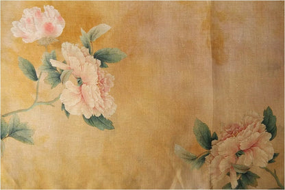 Floral Ramie Fabric: Dunhuang Ink Painting, Natural Fiber (57"W)