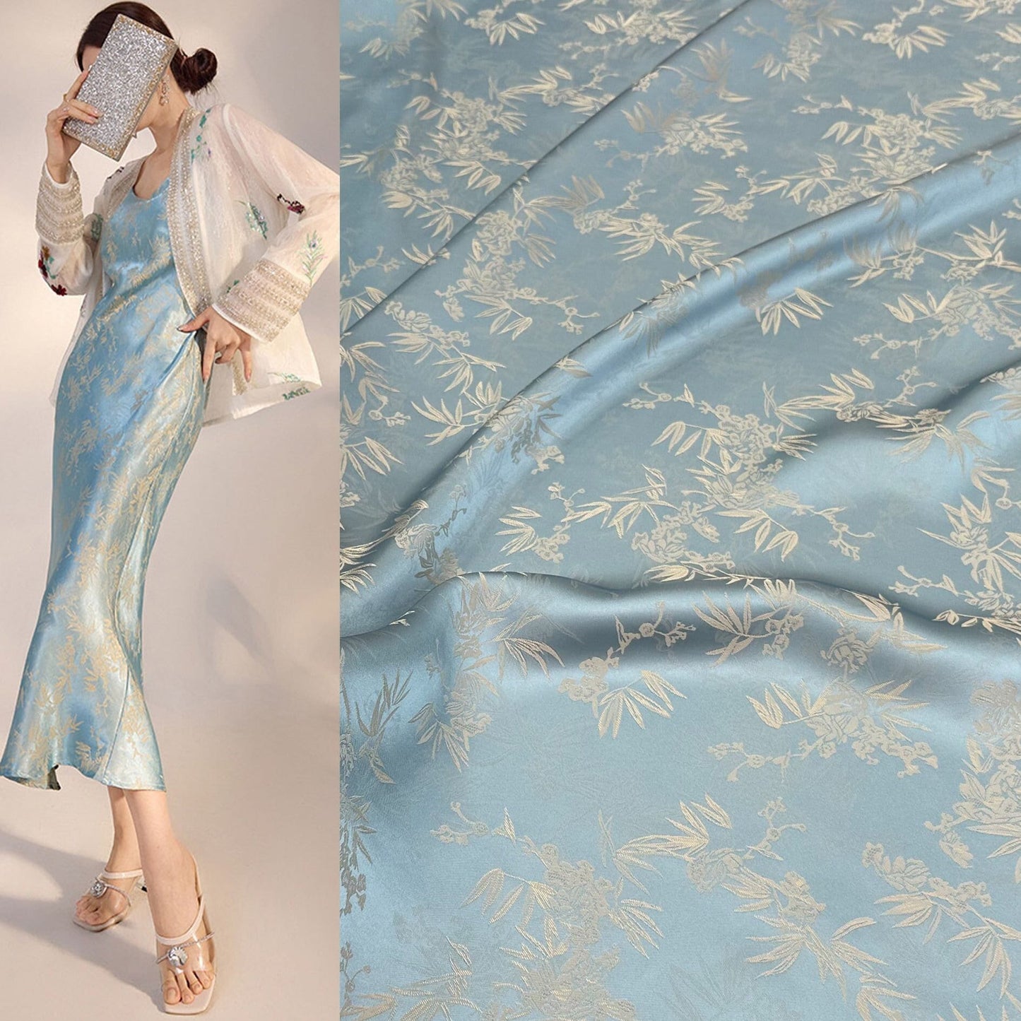Bamboo Jacquard Satin Damask Fabric: Two-Sided Rayon, 59" Wide