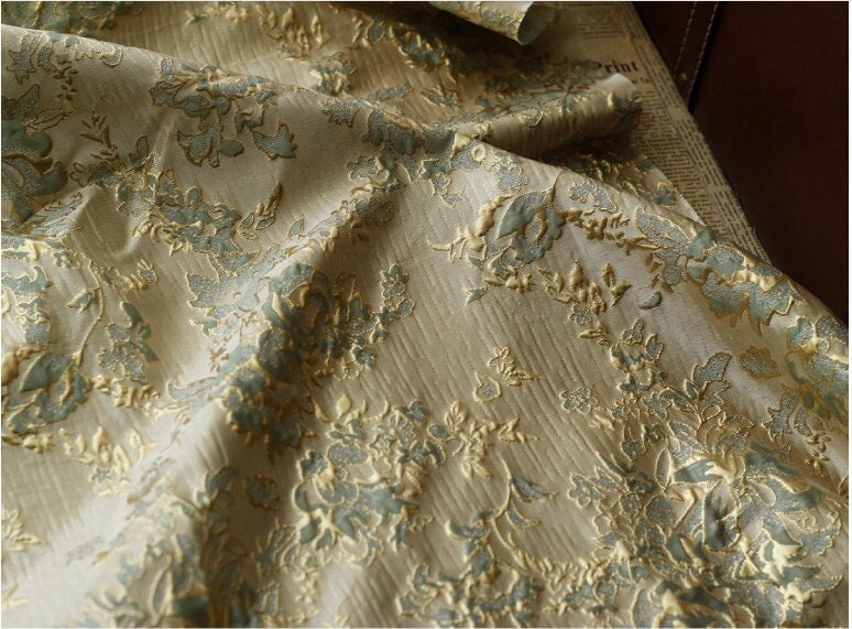 Gold Thread Jacquard Fabric: 3D Oil Painting Texture, 55" Wide