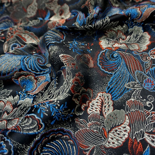 Butterfly Peony Silk Brocade Fabric: 59" Wide, Chinese Wedding Fabric