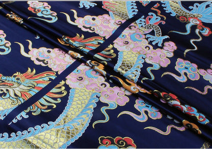 Double Dragon Brocade Fabric: Chinese Wedding Cheongsam Silk Rayon (28"W x 33.5"L)