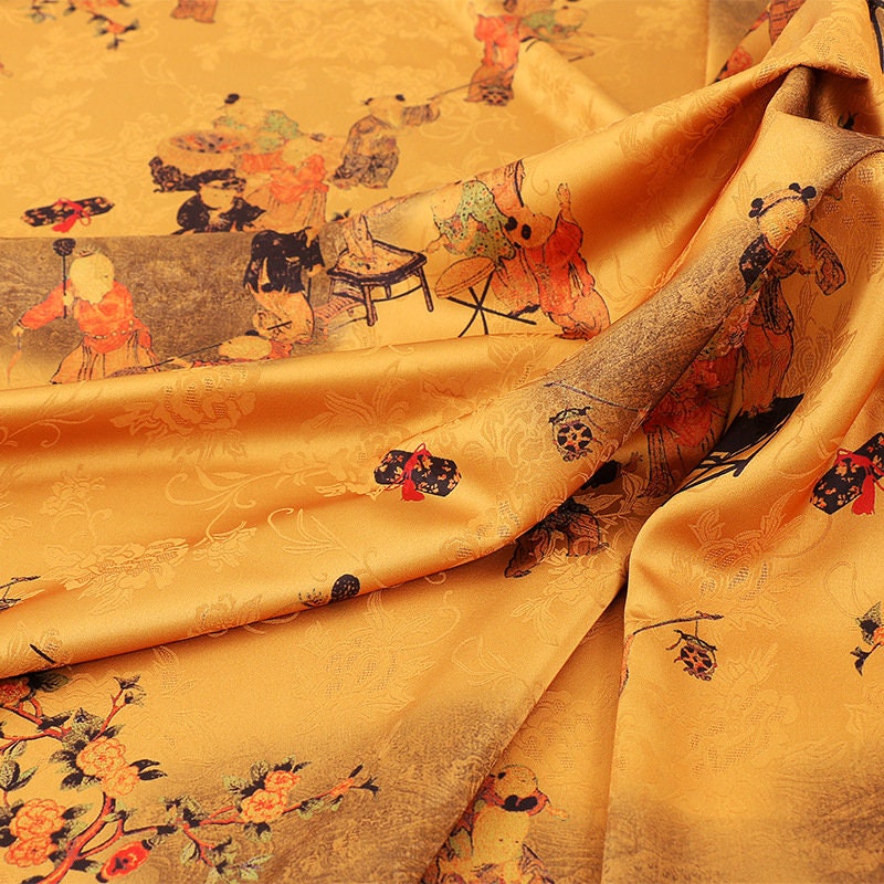 Chinese Baizi Print Fabric: Polyester Spandex Blend, 59" Wide