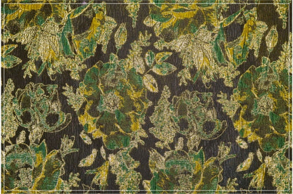 Tissu jacquard à fil doré : matériau de créateur à motif floral 3D rétro