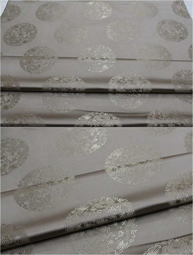 Dragon Brocade Satin Fabric: Chinese Floral Design, 29" Wide