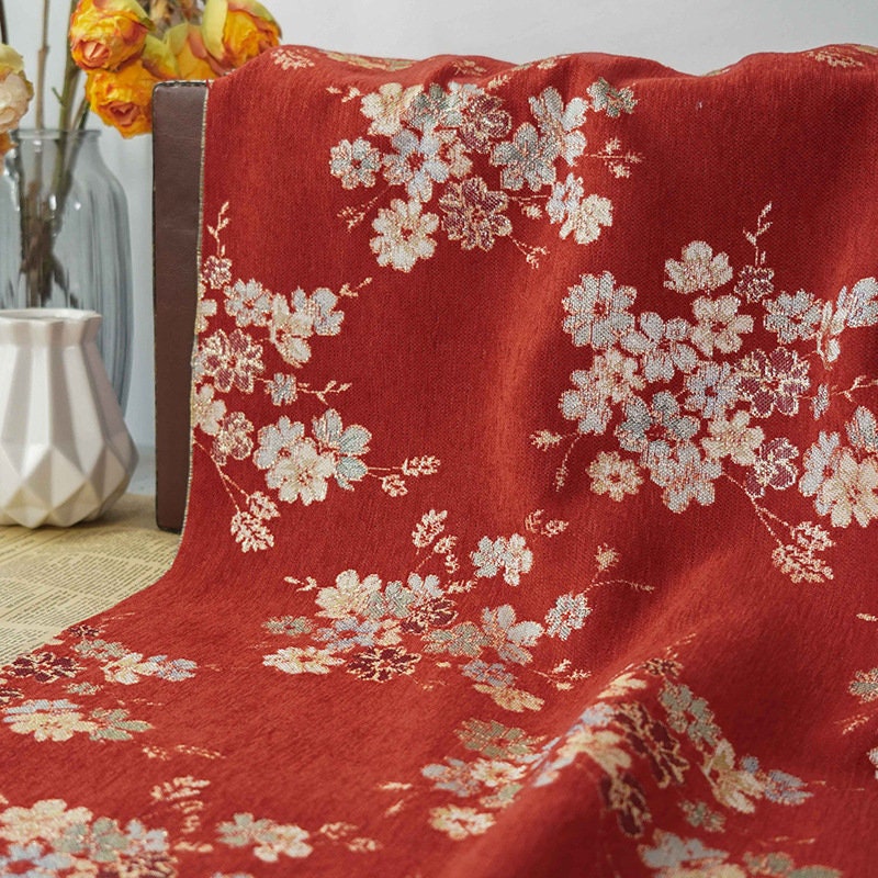Tissu jacquard à motif floral : style cour française rétro, 150 cm de large