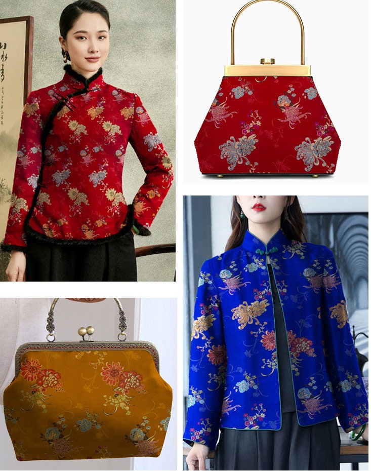 Tissu brocart de soie chrysanthème : revêtement de coussin Cheongsam (29,5 po L)
