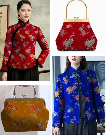 Tissu brocart de soie chrysanthème : revêtement de coussin Cheongsam (29,5 po L)