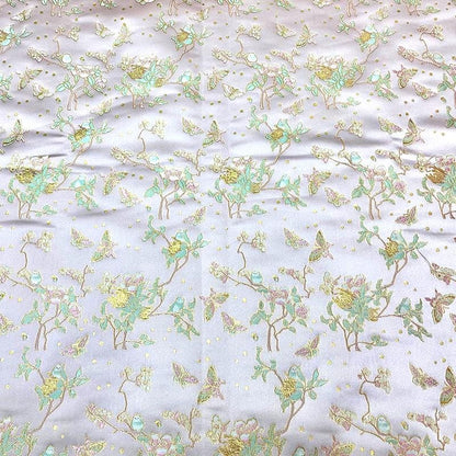 Tissu brocart papillon : Jacquard prune argenté, 150 cm de large