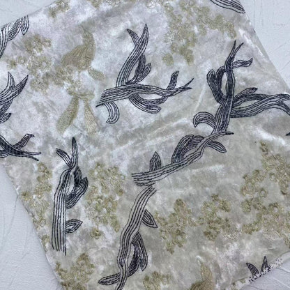 Embroidered Velvet Fabric: Beaded Pillar Design, 43"W Designer Material