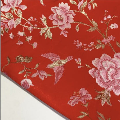 Bird & Flower Jacquard Damask Fabric: Antique Cheongsam Sewing Material