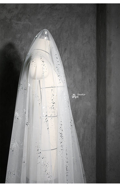 Glitter Organza Fabric, Mermaid Tears Design, Wedding Gown Mesh, Black & White