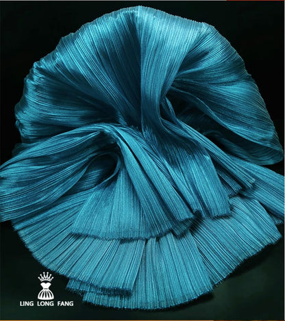 Pleated Organza Fabric: Shiny Crinkled Texture, 55" Wide