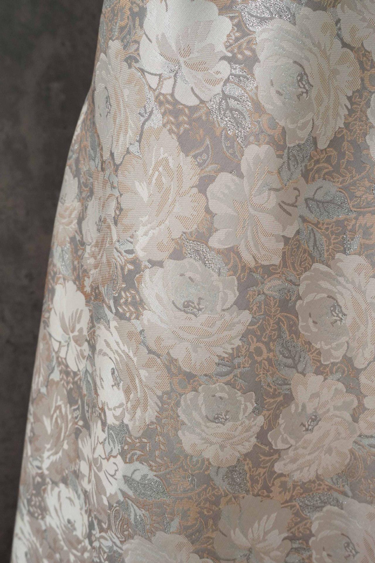 Embroidered Jacquard Fabric: Silver Thread Floral Design, Upholstery & Costume - By the Meter