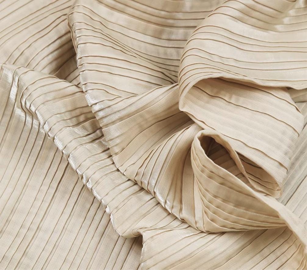 Gilt Pleated Fabric: Hard Yarn Designer Material, 55" Wide