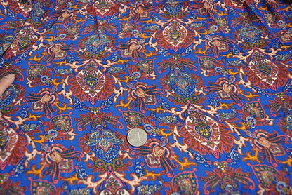 Blue Paisley Satin Fabric By The Meter: 59" Wide Polyester